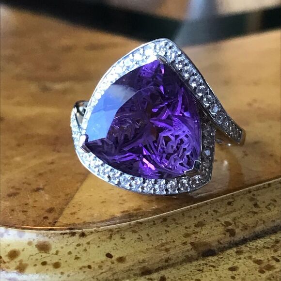 African Amethyst Sterling Silver Carved Ring Size 9 - Picture 9 of 9